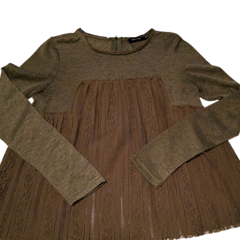 Doe and Rae Grey and Brown Sweater with Lace Insert